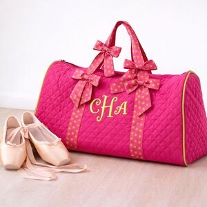 Coquette Pink Quilted Bow Weekend Bag Balletcore Y2K Girly Duffel Monogram CHA